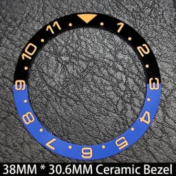 Sloping 38mm * 30.6mm Ceramic/Aluminum Blue Luminous Bezel GMT and Diving Watch Insert Fit for 40mm Watch Case Replacement Watch