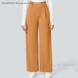Womens Solid Color Straight Pant Loose Stretch Yoga Pants with Pockets Streetwear Outdoor Sports Pants Joggers Baggy Trousers