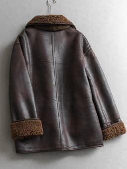 Double-Sided Wear Pure Color PU Leather Jacket Thick Warm Loose Slimming Long Sleeve Women's Fashion Retro Style Coat Q580