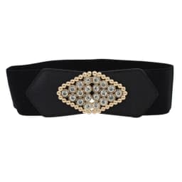 Big Size Black Stretch Corset Waistband Belt Cummerbands Rhinestone Metal Buckle