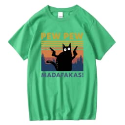 Pew Pew Madafakas Tshirt Men Short Sleeve Novelty Funny Cat T Shirt Cotton Loose Tops Shirts Tee T-Shirt Crew Neck Streetwear