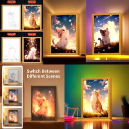 Cute Cat Kawaii Pets Light Painting Picture Frame Led Night Light Moon Lamp Room Decor Home Bedroom Friends Kids Birthday Gifts