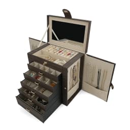 New Large Capacity 6 Layers Jewelry Box with Mirror Leather Earrings Rings Necklaces Jewelry Storage Box Organzers 5 Drawer Gift