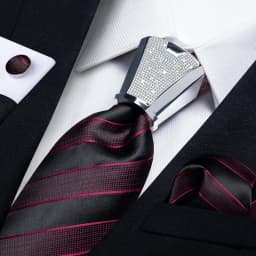 DiBanGu Business Plaid Black Solid Luxury Elegant Silk Ties for Men Designer Tie Buckle Handkerchief Cufflinks Wedding Accessory