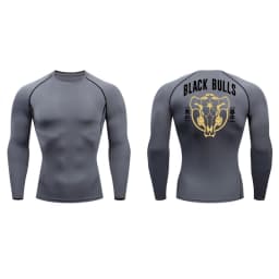 Black Bull Print Compression Shirts for Men Athletic Quick Dry Baselayers Undershirt Gym Workout Running Rash Guard Tshirt Tops