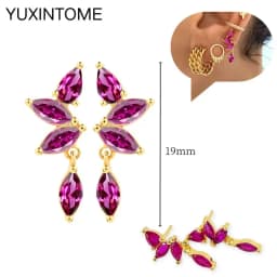 925 Silver Ear Needle Rose Red Hoop Earrings For Women Exquisite Water Drop/Flower/Heart Crystal Piercing Huggie Earring Jewelry