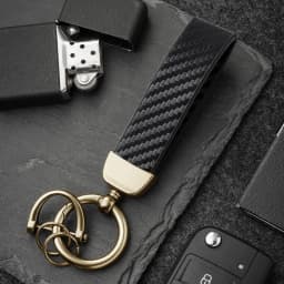 Carbon Fiber Leather Keychain, Durable Metal D-ring Car Key Strap with Key Ring