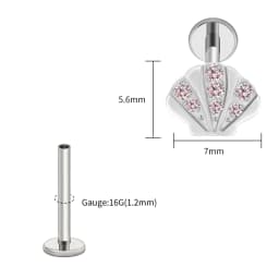 Right Grand ASTM F136 Titanium Seashell Flat Back Stud with CZ 16G Summer Cartilage Helix Conch Piercing Ocean Beach Jewelry