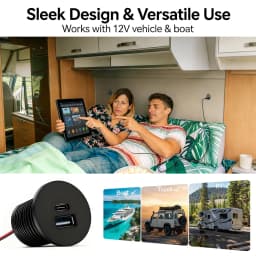 12V USB Outlet PD Type-C USB-A Dual Port Socket Cigarette Lighter Replacement for Laptop for RV Camper Trailer Truck Boat Golf
