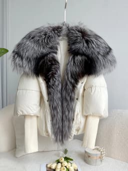 Janveny Large Real Silver Fox Fur Collar 2026 White Duck Down Jacket Women Winter Luxury Puffer Coat Oversize Feather Outwear
