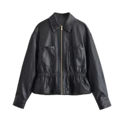 Guobioziy New Women's Classic Commuter Style Versatile High End Two Tone PU Leather Short Jacket Zipper Closure Polyester Fiber