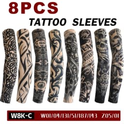 8pcs Men Long Summer Tattoo Sleeves Seamless Armguard Sun Protection Cover Outdoor Gloves Driving Ice Silk Women Arm Sleeves
