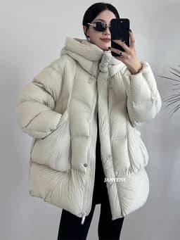 Janveny 2026 New Winter Thickened Puffer Down Jacket Women Warm Hooded Medium Length Loose Solid Color 90% White Duck Down Coat