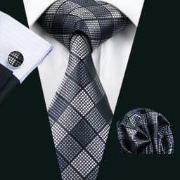 Barry.Wang Black White Gray Silver Men Tie Handkerchief Cufflinks Set Jacquard Necktie for Male Wedding Business Party Gift