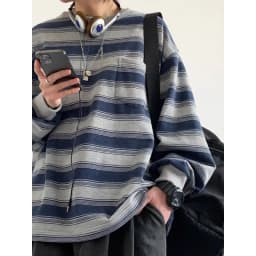 2026 Autumn New Japan Retro Striped Basic Round Neck Long Sleeved Sweatshirt Korean Fashion Harajuku Men's Casual Loose Pullover