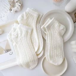 Cotton Women's Socks Frilly Ruffle Socks Spring Summer Casual Ankle Short Boat Socks Loose Knitting Solid Color Mid Tube Sock