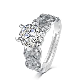 Adjustable Solitaire Rings for Women Bridal Classic Silver Color AAA+Cubic Zirconia Wedding Engagement Marriage Ring Jewelry