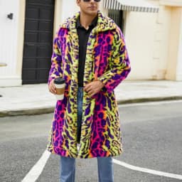 Contrasting Leopard Print Imitation Fur Plush Coat Warm Autumn and Winter Coat Jacket for Men