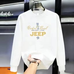 New JEEP Men's Heavyweight Crew Neck Sweatshirt, Versatile Printed Casual Pullover for Spring and Autumn