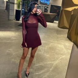 DSMTRC Mesh Patchwork Mini Dress For Women Party Elegant Evening Vestidos Fashion Lace Long Sleeve Turtleneck Slim Short Dresses