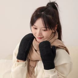 Women Winter Keep Warm Plus Cashmere Thicken Mink Fleece Solid Cute Lovely Outdoor Windproof Cycling Full Finger Mittens Gloves