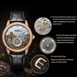 Men's Automatic Great Wall Mechanical Watch Luminous Skeleton Two Hands Small Second Sub Dial 30M Water Resistant 43MM Large Dia