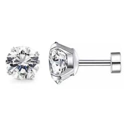 1Pair Classic Flat Back Screw Studs Stainless Steel Small Tiny Crystal Studs Earrings Women Men Piercing 4 Prong Tragus Earrings