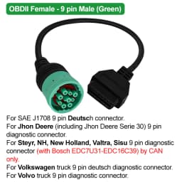 J1939 OBD Cable 9pin to 16pin Heavy Duty Truck OBD2 Diagnosctic Adapter Cable for Cummins 0.3M J1939 OBDII Converter Connector