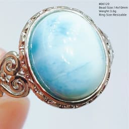 Natural Blue Larimar Oval Adjustable Ring Jewelry Water Pattern Real Larimar For Women Men Healing Fashion Stone AAAAAA