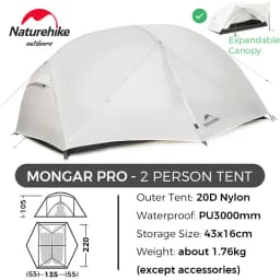 Naturehike Mongar 2 UL/PRO 1-2 Person Backpacking Tent Nylon Waterproof Ultralight Travel Trekking Shelter Tent with Footprint