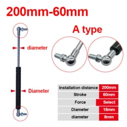 2PC 18*8 Rod Gas Spring Folding Hinge Stroke 50-500N Force Lift Support Hole Center Distance 200-300mm Stroke Distance 60-110mm