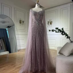 Serene Hill 2025 Customized Nude Cape Sleeves Beaded Saudi Arabic Evening Dresses Gowns for Formal Occasion LA72575A