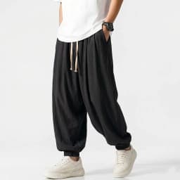 Mens Korean Harem Pants Solid Cotton Casual Joggers Breathable Sport Trousers Loose Fit Bottoms for Yoga Work Daily Streetwear