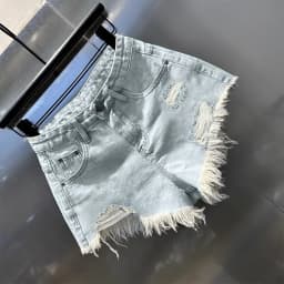 Retro Irregular Old Ripped Denim Shorts Women's Summer Low Waist Design Jeans Hot Pants Sky Blue