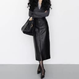 Winter Leather Clothing for Women A-Line Front Split Back Waist Elastic French Long Skirt Female Burdundy Slim Pencil Faldas