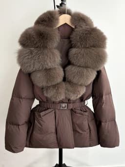 2025 Newest Winter Real Natural Huge Fox Fur Puffer Jacket Women Thicken Warm Belted 90% White Duck Down Coat Waterproof Parka