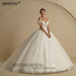 BEPEITHY Customized Off Shoulder Lace Wedding Dresses 2026 For Women Glitter Bridal Ball Gown Plus Size Vestidos De Novia