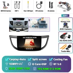 Android 16 Carplay Auto Car Radio Multimedia Player For Honda CRV CR-V 2012-2016 WIFI+4G DSP Autoradio Stereo 2din Head Unit