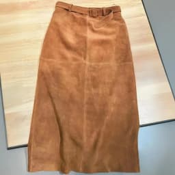 Retro Ladies Solid Color Genuine Leather Suede Long Skirts 88cm High Waist Belt Sheepskin Handmade Knee Length Skirt Vintage