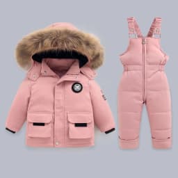 Winter Warm Down Jackets Boys Thicken Jumpsuit Parka Overalls Baby Toddler Girl Clothes Kids Snowsuit Children Clothing Set 2pcs