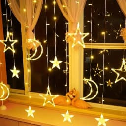 3.5M Star Moon Curtain String Lights Battery Powered Christmas Garland Lamp Hanging Ramadan Light String for Room New Year Decor