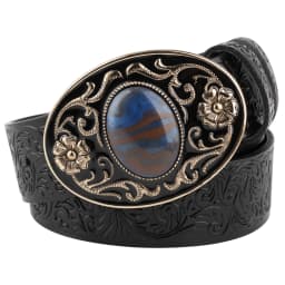 Women's Decorative Buckle Colorful Bead Embossed Split Leather Belt