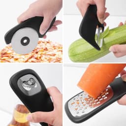 6 Pieces Kitchen Gadgets Set Space Saving Cooking Tools Cheese Grater Bottle Opener Vegetable Peeler Pizza Cutter Garlic Grinder