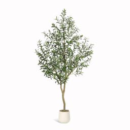 Olive Trees Artificial Indoor, 5-7ft Tall Faux Silk Plant - Fake Potted Tree with White Planter, Artificial Plants for Home Offi