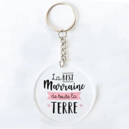 Best Godmother In World Print Keychain Circle Monogram Acrylic Keyring Fashion Key Chain Festive Birthday Gifts for Marraine