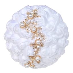 17design New White Wedding Bride Holding Flowers Artificial Bouquet Ribbon Rhinestone Pearl Bouquet Decoration Bride Groom Dance