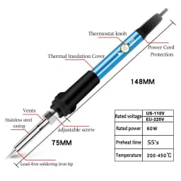 60W Adjustable Temperature Electric Soldering Iron EU 220V / US Plug IS110V Welding Iron DIY for Repairing
