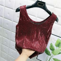 Sparkling Sequins Round Neck Vest Women's Outer Wear 2022 Summer New Bright Silk Fashion Glitter Bottoming Shirt Suspender Top