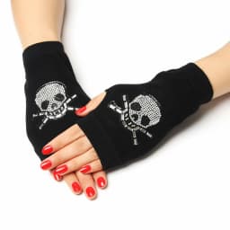 1 Pair Rhinestone Fingerless Gloves CUte Cartoon Animals Pattern Women Men Black Knitted Half Finger Gothic Warm Winter Mittens