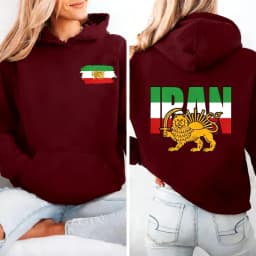 Lion and Sun Iran Sweatshirt Persian Flag Graphic Shirt Shir-o-Khorshid Emblem Iranian Heritage Shirt Patriotic Gifts Front Back